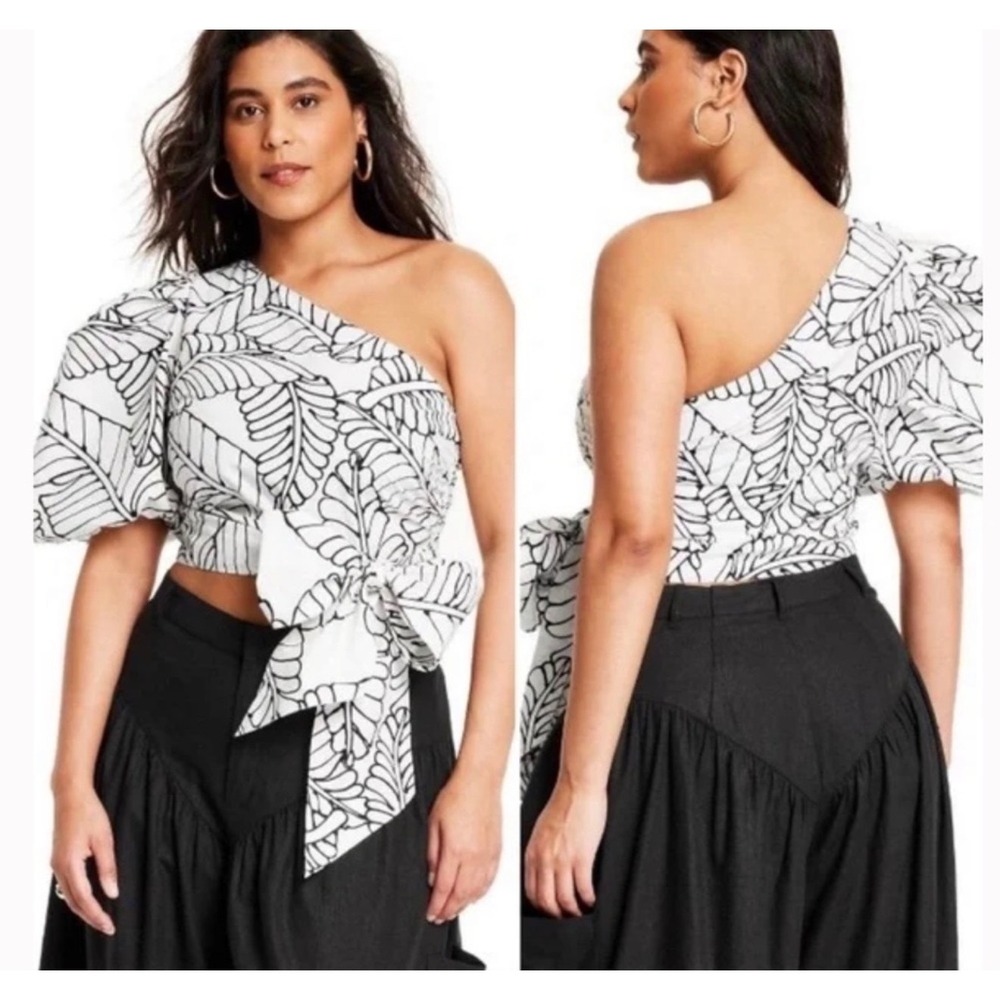 Fe Noel for Target - One Shoulder Puffy Sleeve Tie Tropical Vacay Blouse